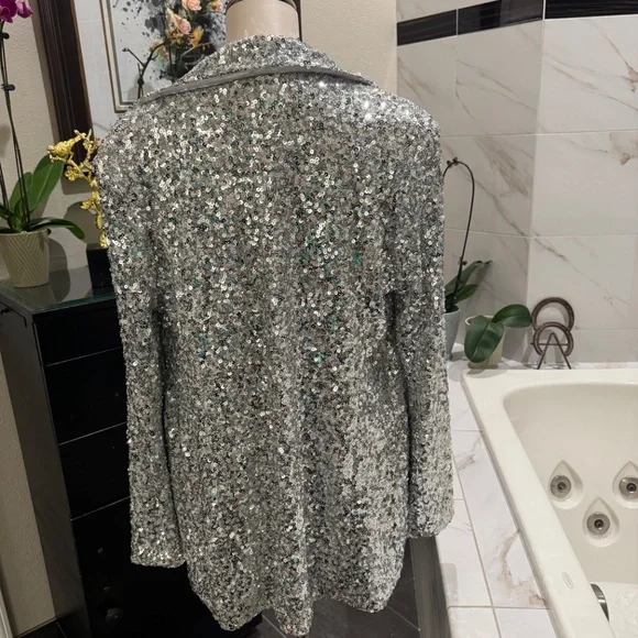 AZALEA WANG  SEQUIN BLAZER JACKET SILVER XL - Picture 4 of 12